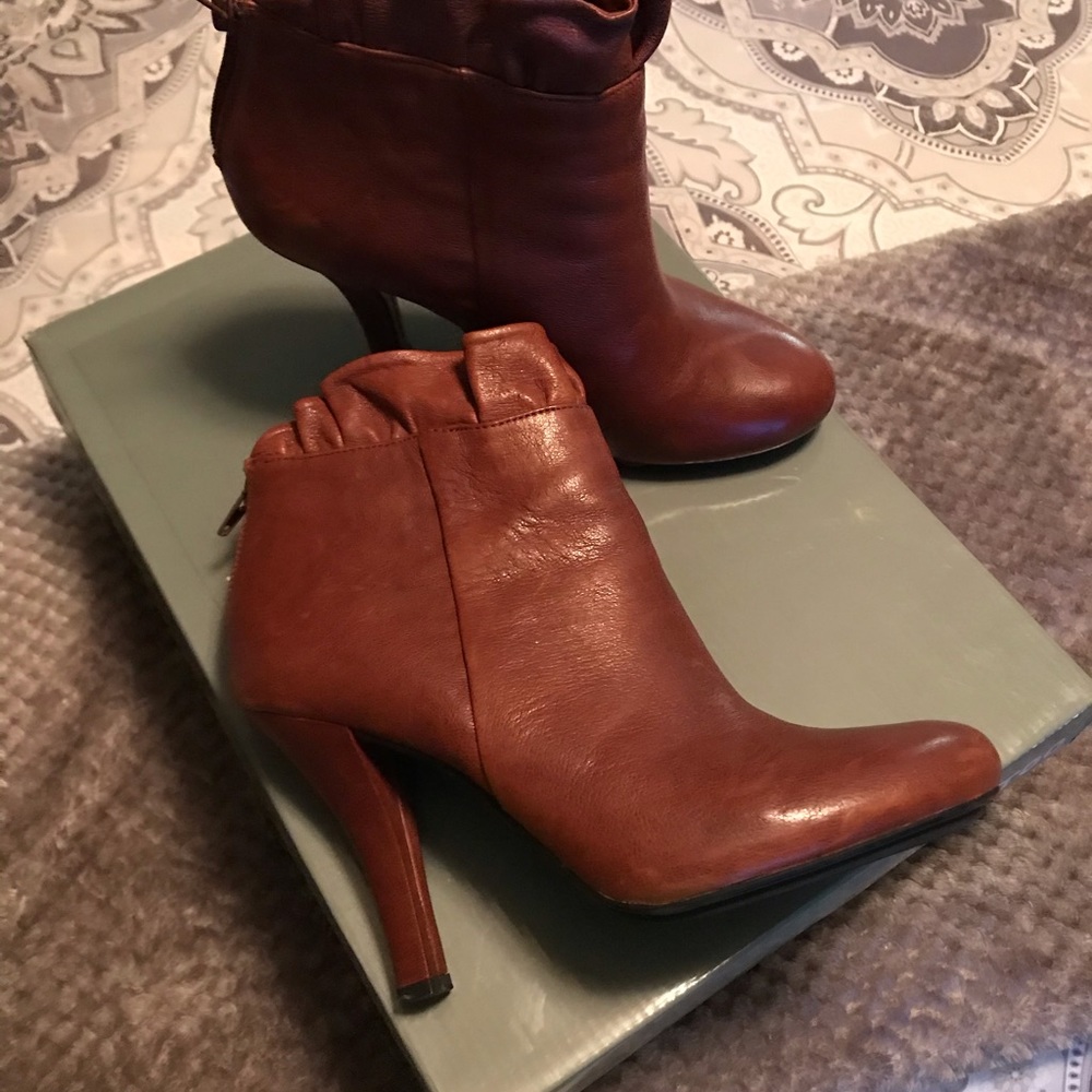 Leather Ruffled Ankle Booties